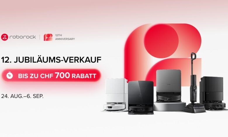 Roborock 12. Jubiläums-Verkauf – bis zu CHF 700 Rabatt, 24. August bis 6. September 2026.