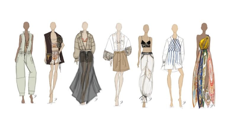 UNFOLD Capsule Collection von REAWAKE – Kleiderskizzen der sieben Looks.